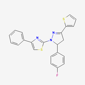 molecular formula C22H16FN3S2 B11529576 2-[5-(4-fluorophenyl)-3-(thiophen-2-yl)-4,5-dihydro-1H-pyrazol-1-yl]-4-phenyl-1,3-thiazole 