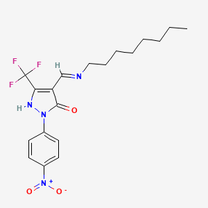 (E)-2-(4-Nitrophenyl)-4-((octylimino)methyl)-5-(trifluoromethyl)-1H-pyrazol-3(2H)-one