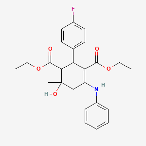 molecular formula C25H28FNO5 B11529703 Diethyl 2-(4-fluorophenyl)-6-hydroxy-6-methyl-4-(phenylamino)cyclohex-3-ene-1,3-dicarboxylate 