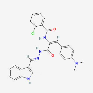 2-chloro-N-[(1E)-1-[4-(dimethylamino)phenyl]-3-{(2E)-2-[(2-methyl-1H-indol-3-yl)methylidene]hydrazinyl}-3-oxoprop-1-en-2-yl]benzamide