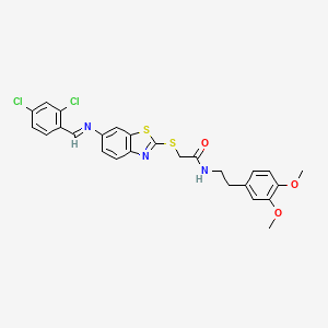 2-[(6-{[(E)-(2,4-dichlorophenyl)methylidene]amino}-1,3-benzothiazol-2-yl)sulfanyl]-N-[2-(3,4-dimethoxyphenyl)ethyl]acetamide