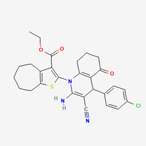 molecular formula C28H28ClN3O3S B11529832 ethyl 2-[2-amino-4-(4-chlorophenyl)-3-cyano-5-oxo-5,6,7,8-tetrahydroquinolin-1(4H)-yl]-5,6,7,8-tetrahydro-4H-cyclohepta[b]thiophene-3-carboxylate 