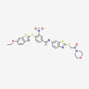 molecular formula C29H25N5O5S4 B11529852 2-[(6-{[(E)-{4-[(6-ethoxy-1,3-benzothiazol-2-yl)sulfanyl]-3-nitrophenyl}methylidene]amino}-1,3-benzothiazol-2-yl)sulfanyl]-1-(morpholin-4-yl)ethanone 