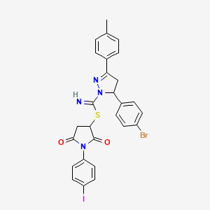 1-(4-iodophenyl)-2,5-dioxopyrrolidin-3-yl 5-(4-bromophenyl)-3-(4-methylphenyl)-4,5-dihydro-1H-pyrazole-1-carbimidothioate