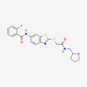 2-fluoro-N-[2-({2-oxo-2-[(tetrahydrofuran-2-ylmethyl)amino]ethyl}sulfanyl)-1,3-benzothiazol-6-yl]benzamide