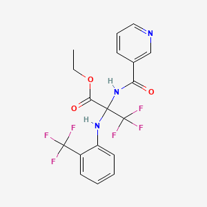 molecular formula C18H15F6N3O3 B11530043 Ethyl 3,3,3-trifluoro-2-nicotinamido-2-[2-(trifluoromethyl)anilino]propionate 