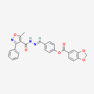 4-[(E)-{2-[(5-methyl-3-phenyl-1,2-oxazol-4-yl)carbonyl]hydrazinylidene}methyl]phenyl 1,3-benzodioxole-5-carboxylate