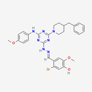 4-[(E)-(2-{4-(4-benzylpiperidin-1-yl)-6-[(4-methoxyphenyl)amino]-1,3,5-triazin-2-yl}hydrazinylidene)methyl]-5-bromo-2-methoxyphenol