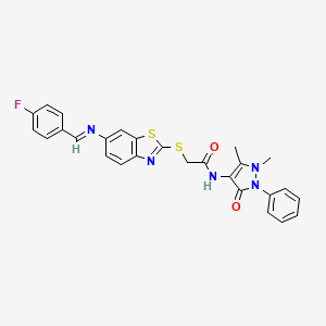 N-(1,5-dimethyl-3-oxo-2-phenyl-2,3-dihydro-1H-pyrazol-4-yl)-2-[(6-{[(E)-(4-fluorophenyl)methylidene]amino}-1,3-benzothiazol-2-yl)sulfanyl]acetamide