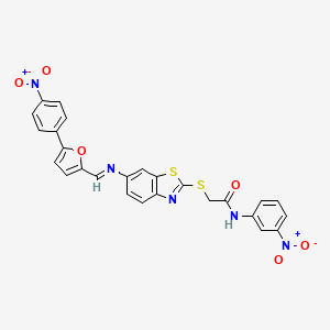 N-(3-nitrophenyl)-2-{[6-({(Z)-[5-(4-nitrophenyl)furan-2-yl]methylidene}amino)-1,3-benzothiazol-2-yl]sulfanyl}acetamide