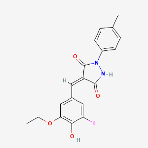 molecular formula C19H17IN2O4 B11530173 (4E)-4-[(3-ethoxy-4-hydroxy-5-iodophenyl)methylidene]-1-(4-methylphenyl)pyrazolidine-3,5-dione 