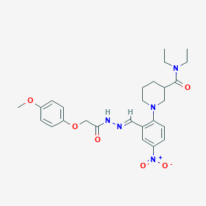 molecular formula C26H33N5O6 B11530178 N,N-diethyl-1-{2-[(E)-{2-[(4-methoxyphenoxy)acetyl]hydrazinylidene}methyl]-4-nitrophenyl}piperidine-3-carboxamide 