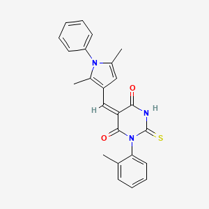 molecular formula C24H21N3O2S B11530186 (5E)-5-[(2,5-dimethyl-1-phenyl-1H-pyrrol-3-yl)methylidene]-1-(2-methylphenyl)-2-thioxodihydropyrimidine-4,6(1H,5H)-dione 