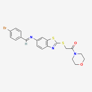 molecular formula C20H18BrN3O2S2 B11530204 2-[(6-{[(E)-(4-bromophenyl)methylidene]amino}-1,3-benzothiazol-2-yl)sulfanyl]-1-(morpholin-4-yl)ethanone 