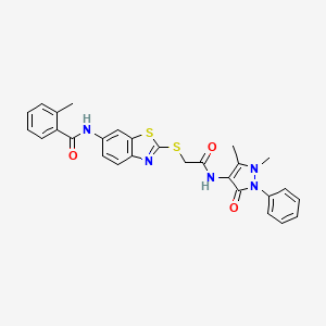 N-[2-({2-[(1,5-dimethyl-3-oxo-2-phenyl-2,3-dihydro-1H-pyrazol-4-yl)amino]-2-oxoethyl}sulfanyl)-1,3-benzothiazol-6-yl]-2-methylbenzamide