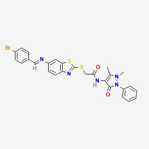 2-[(6-{[(E)-(4-bromophenyl)methylidene]amino}-1,3-benzothiazol-2-yl)sulfanyl]-N-(1,5-dimethyl-3-oxo-2-phenyl-2,3-dihydro-1H-pyrazol-4-yl)acetamide