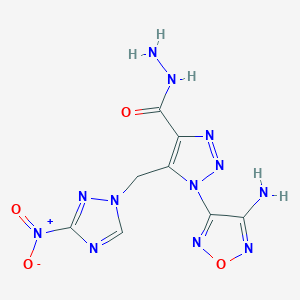 molecular formula C8H8N12O4 B11530333 1-(4-amino-1,2,5-oxadiazol-3-yl)-5-[(3-nitro-1H-1,2,4-triazol-1-yl)methyl]-1H-1,2,3-triazole-4-carbohydrazide 