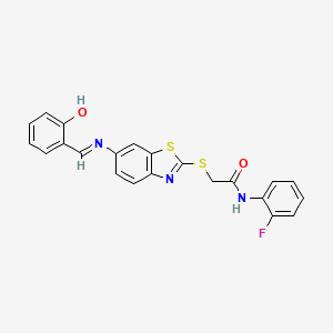 N-(2-fluorophenyl)-2-[(6-{[(E)-(2-hydroxyphenyl)methylidene]amino}-1,3-benzothiazol-2-yl)sulfanyl]acetamide