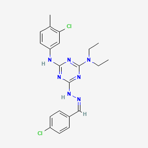 molecular formula C21H23Cl2N7 B11530348 6-[(2Z)-2-(4-chlorobenzylidene)hydrazinyl]-N'-(3-chloro-4-methylphenyl)-N,N-diethyl-1,3,5-triazine-2,4-diamine 