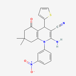 2-Amino-7,7-dimethyl-1-(3-nitrophenyl)-5-oxo-4-(thiophen-2-yl)-1,4,5,6,7,8-hexahydroquinoline-3-carbonitrile