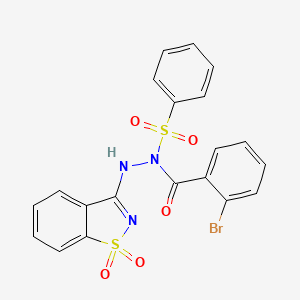 2-bromo-N'-(1,1-dioxido-1,2-benzothiazol-3-yl)-N-(phenylsulfonyl)benzohydrazide