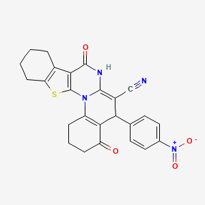 15-(4-nitrophenyl)-11,17-dioxo-3-thia-1,12-diazapentacyclo[11.8.0.02,10.04,9.016,21]henicosa-2(10),4(9),13,16(21)-tetraene-14-carbonitrile