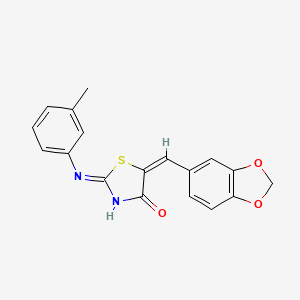 molecular formula C18H14N2O3S B11530430 (2Z,5E)-5-(1,3-benzodioxol-5-ylmethylidene)-2-[(3-methylphenyl)imino]-1,3-thiazolidin-4-one 