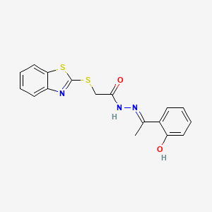 molecular formula C17H15N3O2S2 B11530513 2-(1,3-benzothiazol-2-ylsulfanyl)-N'-[(1E)-1-(2-hydroxyphenyl)ethylidene]acetohydrazide 