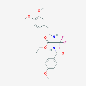 molecular formula C23H27F3N2O6 B11530555 Ethyl 2-[(3,4-dimethoxyphenethyl)amino]-3,3,3-trifluoro-2-[(4-methoxybenzoyl)amino]propanoate 