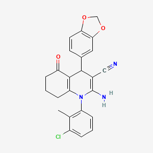 molecular formula C24H20ClN3O3 B11530571 2-Amino-4-(benzo[d][1,3]dioxol-5-yl)-1-(3-chloro-2-methylphenyl)-5-oxo-1,4,5,6,7,8-hexahydroquinoline-3-carbonitrile CAS No. 311328-60-6