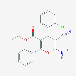 molecular formula C21H17ClN2O3 B11530578 ethyl 6-amino-4-(2-chlorophenyl)-5-cyano-2-phenyl-4H-pyran-3-carboxylate CAS No. 72916-31-5