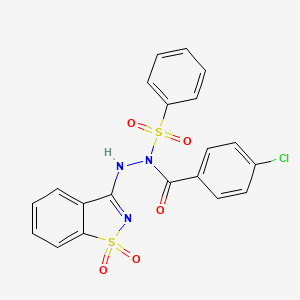 4-chloro-N'-(1,1-dioxido-1,2-benzothiazol-3-yl)-N-(phenylsulfonyl)benzohydrazide