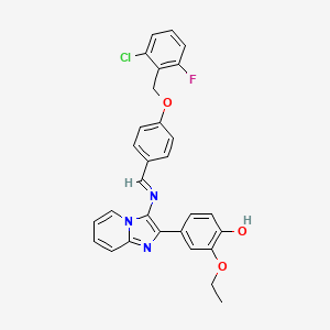 molecular formula C29H23ClFN3O3 B11530747 4-(3-{[(E)-{4-[(2-chloro-6-fluorobenzyl)oxy]phenyl}methylidene]amino}imidazo[1,2-a]pyridin-2-yl)-2-ethoxyphenol 