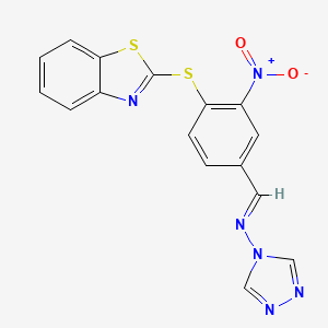 molecular formula C16H10N6O2S2 B11530759 N-{(E)-[4-(1,3-benzothiazol-2-ylsulfanyl)-3-nitrophenyl]methylidene}-4H-1,2,4-triazol-4-amine 