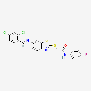 2-[(6-{[(E)-(2,4-dichlorophenyl)methylidene]amino}-1,3-benzothiazol-2-yl)sulfanyl]-N-(4-fluorophenyl)acetamide