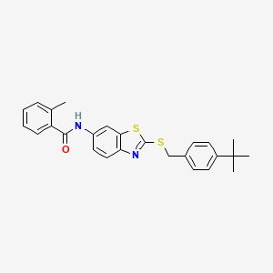 molecular formula C26H26N2OS2 B11530861 N-{2-[(4-tert-butylbenzyl)sulfanyl]-1,3-benzothiazol-6-yl}-2-methylbenzamide 