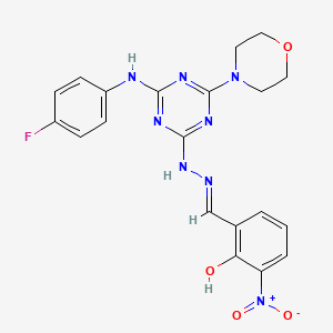 2-[(E)-(2-{4-[(4-fluorophenyl)amino]-6-(morpholin-4-yl)-1,3,5-triazin-2-yl}hydrazinylidene)methyl]-6-nitrophenol