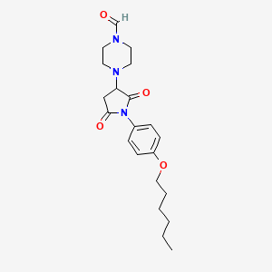 molecular formula C21H29N3O4 B11530914 4-{1-[4-(Hexyloxy)phenyl]-2,5-dioxopyrrolidin-3-yl}piperazine-1-carbaldehyde 