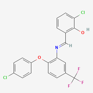 2-chloro-6-[(E)-{[2-(4-chlorophenoxy)-5-(trifluoromethyl)phenyl]imino}methyl]phenol