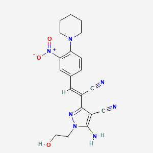 molecular formula C20H21N7O3 B11531042 5-amino-3-{(Z)-1-cyano-2-[3-nitro-4-(piperidin-1-yl)phenyl]ethenyl}-1-(2-hydroxyethyl)-1H-pyrazole-4-carbonitrile 