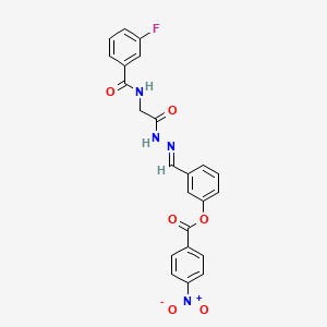 molecular formula C23H17FN4O6 B11531232 3-[(E)-({2-[(3-Fluorophenyl)formamido]acetamido}imino)methyl]phenyl 4-nitrobenzoate 