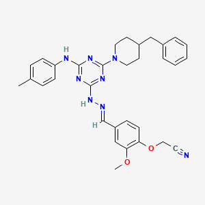 {4-[(E)-(2-{4-(4-benzylpiperidin-1-yl)-6-[(4-methylphenyl)amino]-1,3,5-triazin-2-yl}hydrazinylidene)methyl]-2-methoxyphenoxy}acetonitrile