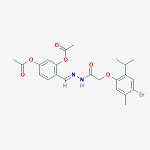 molecular formula C23H25BrN2O6 B11531474 3-(Acetyloxy)-4-[(E)-({2-[4-bromo-5-methyl-2-(propan-2-YL)phenoxy]acetamido}imino)methyl]phenyl acetate 