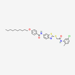 molecular formula C33H38ClN3O3S2 B11531491 N-[2-({2-[(5-chloro-2-methylphenyl)amino]-2-oxoethyl}sulfanyl)-1,3-benzothiazol-6-yl]-4-(decyloxy)benzamide 