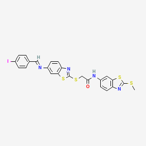 molecular formula C24H17IN4OS4 B11531499 2-[(6-{[(E)-(4-iodophenyl)methylidene]amino}-1,3-benzothiazol-2-yl)sulfanyl]-N-[2-(methylsulfanyl)-1,3-benzothiazol-6-yl]acetamide 