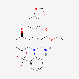 Ethyl 2-amino-4-(1,3-benzodioxol-5-yl)-5-oxo-1-[2-(trifluoromethyl)phenyl]-1,4,5,6,7,8-hexahydroquinoline-3-carboxylate