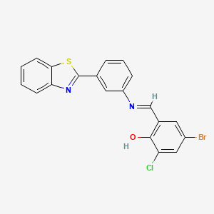 molecular formula C20H12BrClN2OS B11531574 2-[(E)-{[3-(1,3-benzothiazol-2-yl)phenyl]imino}methyl]-4-bromo-6-chlorophenol 