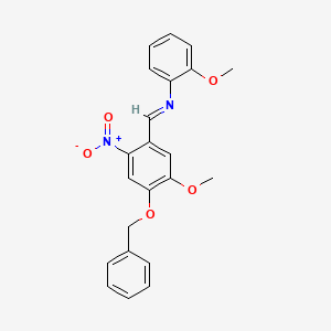 molecular formula C22H20N2O5 B11531622 N-{(E)-[4-(benzyloxy)-5-methoxy-2-nitrophenyl]methylidene}-2-methoxyaniline 