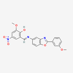 molecular formula C22H17N3O6 B11531733 2-methoxy-6-[(E)-{[2-(3-methoxyphenyl)-1,3-benzoxazol-5-yl]imino}methyl]-4-nitrophenol 