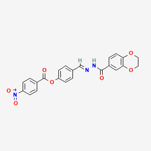 molecular formula C23H17N3O7 B11531748 4-{(E)-[2-(2,3-dihydro-1,4-benzodioxin-6-ylcarbonyl)hydrazinylidene]methyl}phenyl 4-nitrobenzoate 